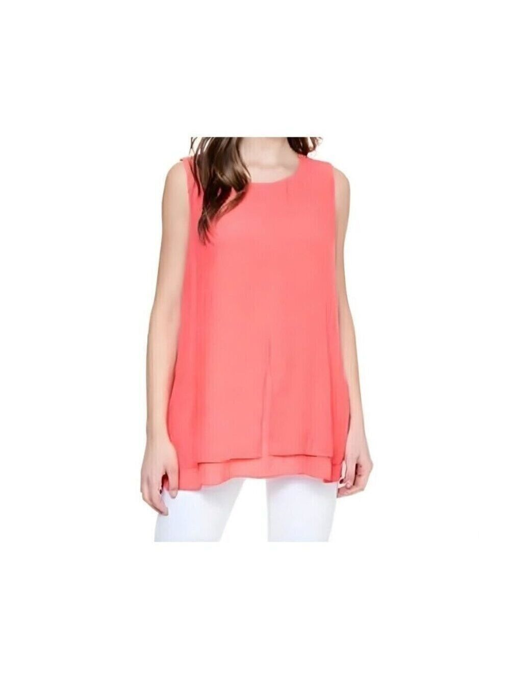 Cristina B Ladies' Double Layer Blouse Red Hi-Low Hem Sleeveless